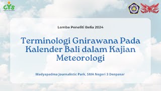 Terminologi Gnirawana Pada Kalender Bali dalam Kajian MeteorologiDwi CahyaraniSatria WibawaP [upl. by Todhunter]