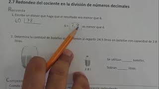 27 REDONDEO DEL COCIENTE EN LA DIVISION DE NUMEROS DECIMALES CUADERNO DE EJERCICICIOSRECUERDA [upl. by Arretnahs811]