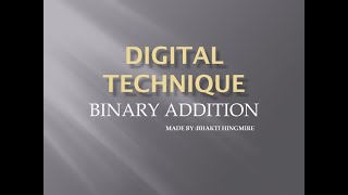 Binary AdditionDigital Techniques By Bhakti Hingmire [upl. by Adnyc]