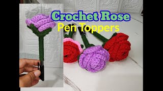 Tutorial crochet rose pen topper crochet rose pen toppers tutorial [upl. by Nnayllehs683]