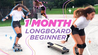 1 MONTH Beginner Longboard Progression 🛹 Learning how to skate ✨ [upl. by Aetnuahs]