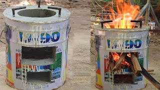 Build a Fire wood Stove from metal paint bucket and Cement [upl. by Columbine]