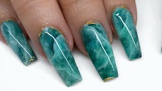 Crystal Nail Tutorial Jade Nail Artreally green fluoritewith Gel PolishStoneQuartzMarble Nails [upl. by Stanzel153]