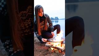 Fire roasted cheese and grapes cooked in nature  campfire cooking in my solo camp by the lake [upl. by Asiluj235]