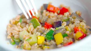 Harvard Chan Cooks Farro Roasted Confetti Vegetables [upl. by Ardiek]