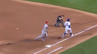 Umpire gets hit in face on errant throw to first base 91321 [upl. by Notsuj292]