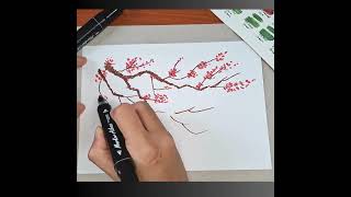 Painting a Cherry Blossom Branch by Color Markers Twin Markers short [upl. by Arracat]