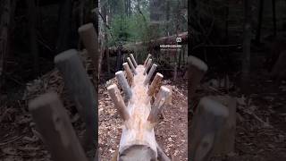 Built PERFECT Bushcraft SAWBUCK SAWHORSE from LOG amp Resin TORCH near my FOREST HUT [upl. by Eckblad685]