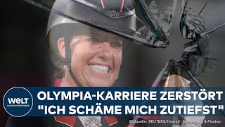 OLYMPIA IN PARIS Skandal Charlotte Dujardin schlägt Pferd 24 Mal in einer Minute – OlympiaAus [upl. by Ylevol]