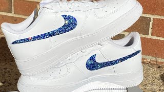 CustomNike Air Force 1s  Swarovski Blue SwooshKicks Levitate Sparkle luxurylifestyle [upl. by Anire682]