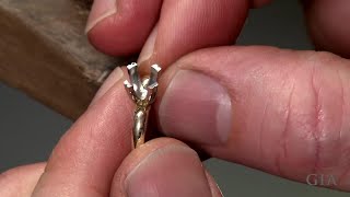 How to Install a Round Platinum Ruthenium Peg Setting to a Ring with 14K Yellow Gold Mounting  GIA [upl. by Akinyt863]