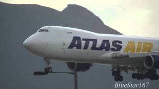 Atlas Air Boeing 7478F N852GT landing at HKGVHHH Hong Kong  Chek Lap Kok RWY 07R [upl. by Reni]