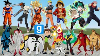 BEN10 ALIEN VS ALL ANIME NARUTO LUFFY SAITAMA GOKU in GARRYS MOD [upl. by Llerrom]