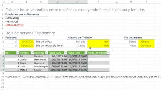 Trucos Excel  Cacular horas excluyendo fines de semana y feriados [upl. by Nojid]