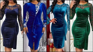 Velvet Holiday Dresses Royal Blue Velvet Long Sleeve Deep V Neck Bow Cocktail Party Dress ROTITA [upl. by Nnep]