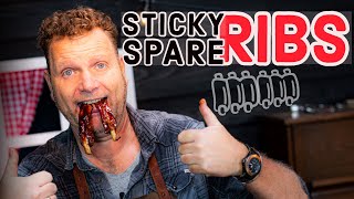 Sticky SPARE RIBS op de kamado BBQ SloRoller roken  Dutch Oven recepten [upl. by Riamu308]