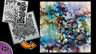 Reverse Stenciling WATERCOLOR demonstration Easy amp Fun Art Journal Abstract Background [upl. by Sammons]