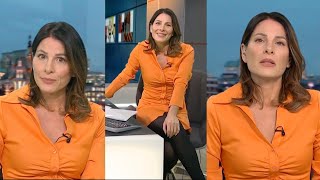 Lucrezia Millarini TightsHeels in Tight Orange Dress  ITV London News 132024 [upl. by Keir442]