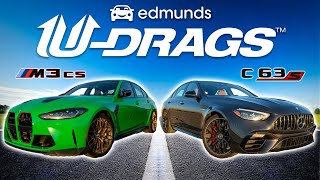 UDRAG RACE MercedesAMG C 63 S E Performance vs BMW M3 CS  Quarter Mile Handling amp More [upl. by Lraed593]