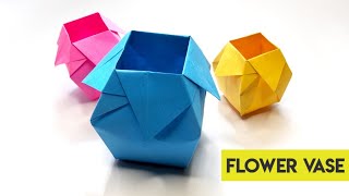 How to Make Paper Flower PotOrigami Flower PotOrigami VaseFlower vase tutorialPaper Vase [upl. by Maurreen]