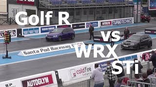 2009 Subaru Impreza WRX STi Hatch vs VW Golf R  14 Mile Drag Race JapShow 2018 [upl. by Meir]