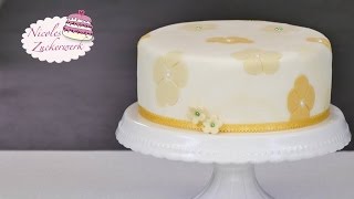 Einfache Fondanttorte mit Blumenmuster  Tutorial von Nicoles Zuckerwerk [upl. by Spanjian401]