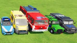 POLICE CAR FIRE TRUCK AMBULANCE COLORFUL CARS FOR TRANSPORTING FS 22 [upl. by Anyahc673]