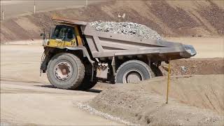 Komatsu HD9855 dump truck climbs up steep haul road at Erzberg  Mount Iron [upl. by Chamberlin]