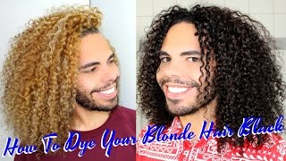 How To Dye Color Blonde Curly Hair Black Dark Brown Yourself Safely Using Keraphlex Olaplex [upl. by Beker356]