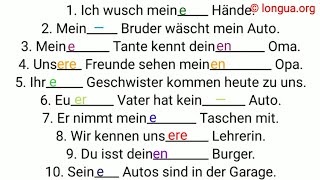 Verb Artikel mir mich mein dir dich dein ihm ihn sein ihr sie ihr ihm es sein uns unser euch [upl. by Ala]