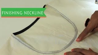 Lesson 5  How to make a Kurtikameez or dress  sewing neckline with bias strip [upl. by Najtsirk700]