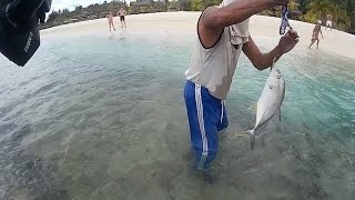 Fishing in Mauritius at Le Morne Ep07 Nice fight with Trevally [upl. by Sidras]