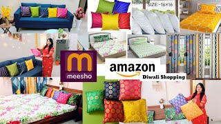 AMAZON amp MEESHO DIWALI MUST HAVE DECOR ITEMSHOME DECOR IDEAS BEDSHEET CUSHIONCOVERS CURTAINS [upl. by Malliw]