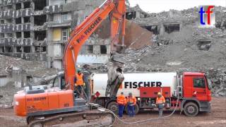 Excavator Fleet on Demolition Site  Abbruch Olgahospital Stuttgart Germany 04032016 [upl. by Esiuole]