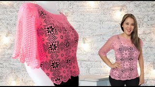 💖⭐⭐⭐💖BLUSA SOL 🌞A CROCHET PARTE 2 BONITA Y ELEGANTE GRANNYS CROCHET [upl. by Atirrehs547]