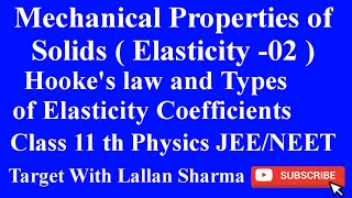 Hookes law  types of Elasticity Coefficients  Youngs modulus of Elasticity  bulk modulus [upl. by Wynnie]