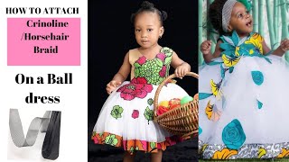 HOW TO ATTACH CRINOLINEHORSEHAIR BRAID with facing to your ball dress for kids [upl. by Htiek]