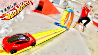 Smallest RC Tesla VS EPIC HOT WHEELS TRACK [upl. by Laing836]