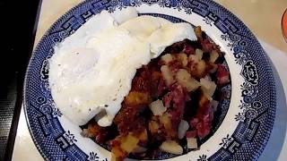 Cooking the canned corned beef hash [upl. by Yrem]