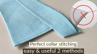 every one tailor 2 useful and simple methods for perfect shirt collar stitching  time save amp simple [upl. by Sukramed]