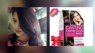 How to color your hair at home  Loreal Casting Cream Gloss Hair Color 323 Sonams dark chocolate [upl. by Huberty]