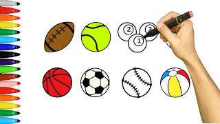 Different Sports Ball  Coloring for Kids Toddlers  LearnHowtoDraw KidsDrawing [upl. by Isnyl]