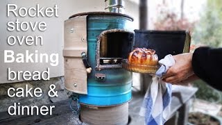 Rocket stove oven cooking  Baking bread cake and dinner [upl. by Lichter]