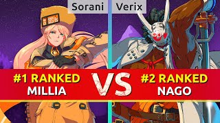 GGST ▰ Sorani 1 Ranked Millia vs Verix 2 Ranked Nagoriyuki High Level Gameplay [upl. by Annahael]