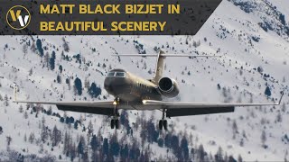 All black private jet amp mountains  Gulfstream G450 beautiful landing at Samedan Airport [upl. by Llevol]