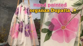 Handpainting organza dupatta ✨️ how to paint dupatta handpainting [upl. by Adnar]