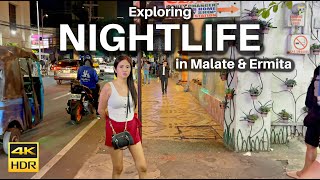 Ultimate Malate Manila Nightlife Walking Tour 4K HDR [upl. by Alyhs]