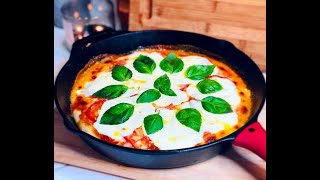 CAST IRON MARGHERITA PIZZA  THE BEST HOMEMADE PIZZA RECIPE [upl. by Niriam]