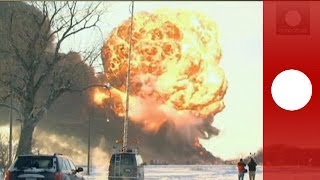 Oil Train Inferno Video of massive explosion as US train derails in North Dakota [upl. by Dahlia]