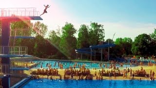 Reutlingen Freibad Markwasen Sprünge 10 m tower jumps Germany [upl. by Omrellig969]